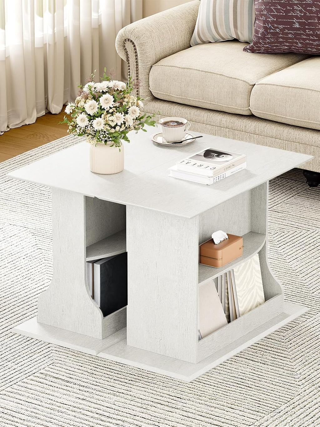 HIFYOBRO Set of 2 Skinny Side Table for Small Spaces, 24' Tall 3-Tier Slim End Table with Double-Sided Storage, Rustic White Narrow Sofa Side Table for Living Room Bedroom Office