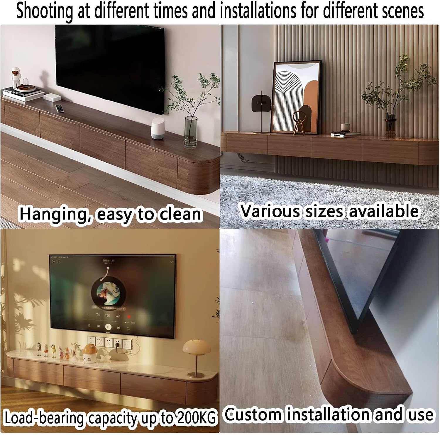 Floating TV Stand with Drawers for Bedroom,Solid Wood Living Room tv Stand,Suitable for Various scenarios Wall Shelf TV Cabinet (Walnut, 78.7')