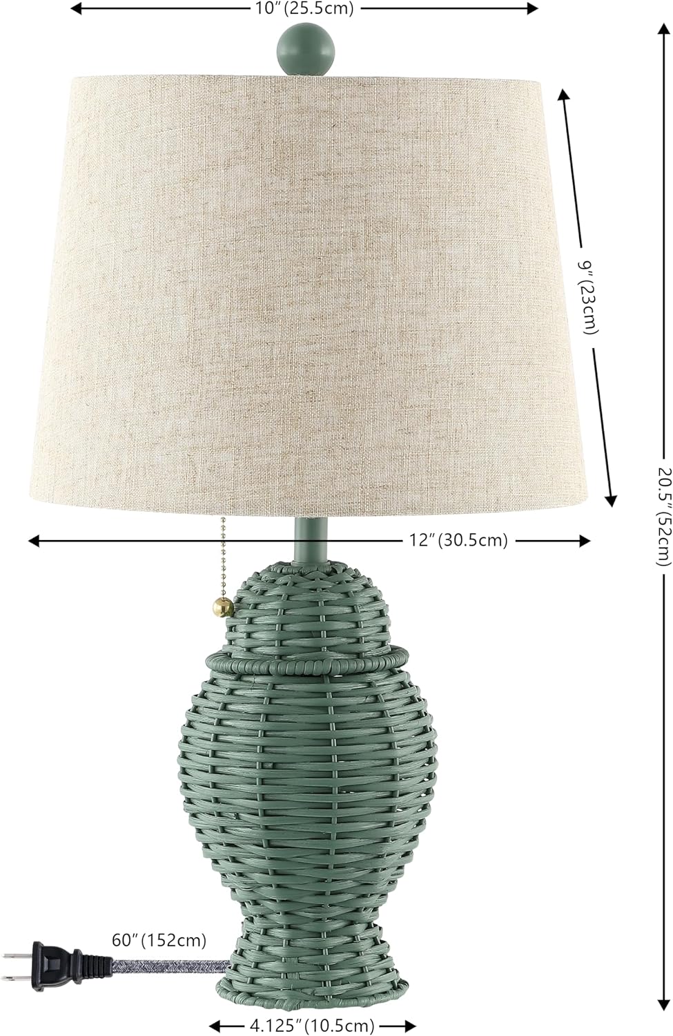 JONATHAN Y 20.5' Green Wicker Table Lamp Set of 2, Bohemian Rustic Farmhouse Bedside Lamps for Living Room, Nightstand Desk Lamps with Beige Linen Shade, LED Bulbs Included (JYL4041C-SET2)