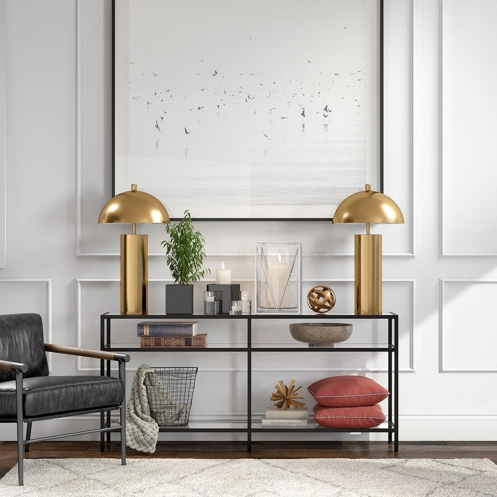 Henn&Hart 27' Mid-Century Modern 1-Light Table Lamp with Gold Metal Dome Shade for Living Room, Bedroom, or Office, Gold