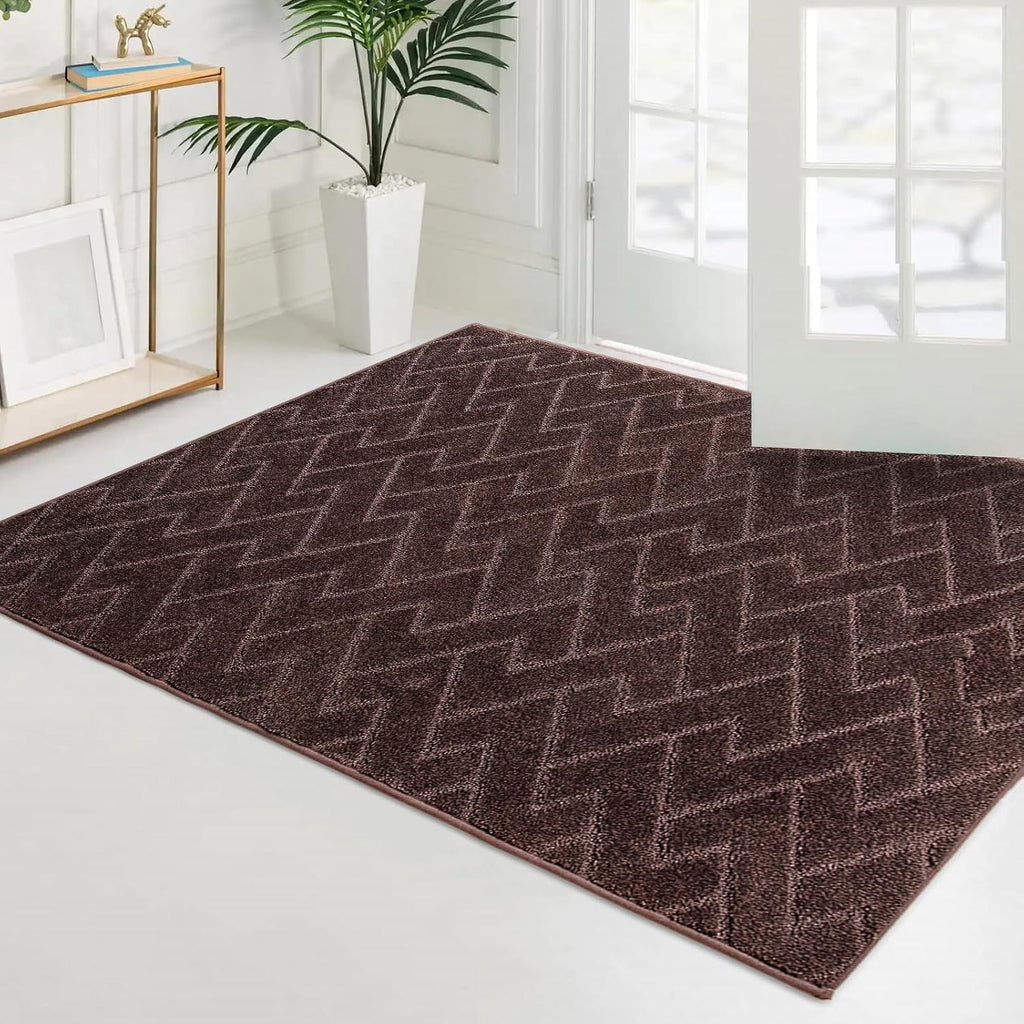 PURRUGS Easy Care Area Rug 4ft x 6ft, Non-Slip Machine Washable Entry Rug, Dog Door Mat, Stain Resistant Accent Rug for Hallway, Bedroom, Living Room and Mudroom, Brown