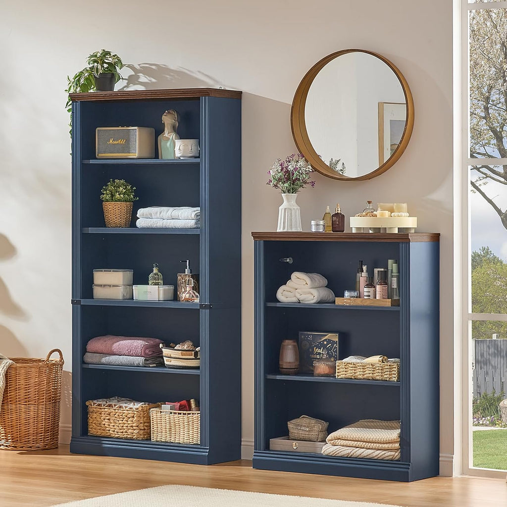 RWYHG 70' Blue Tall Bookshelf,5-Tier Thick Wooden Book Shelf with Adjustable Shelves,Free Standing Farmhouse Bookcase with Open Display Storage,Floor Vintage Bookshelves for Living Room,Office