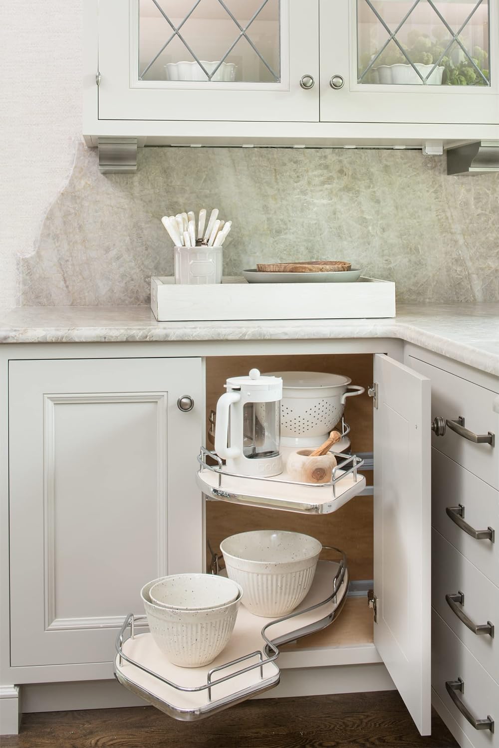 Rev-A-Shelf Maple Two-Tier Cloud Optimizer for 15' Left Opening/Blind Right Corner Cabinets