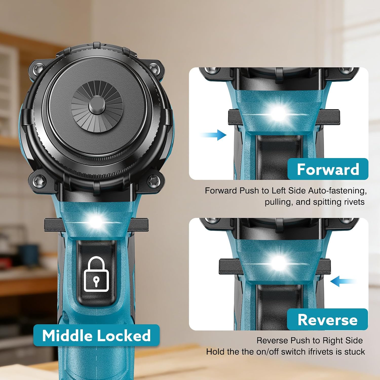 3-in-1 Cordless Electric Rivet/Nut/Drill Gun Tool for Nutsert(10/24' & 1/4' & 5/16' & 3/8'),Rivets(1/8'', 5/32'', 3/16'),Drill(3/16', 7/32', 1/4', 5/16'), Portable Battery Powered Pop Rivet Nut Drill