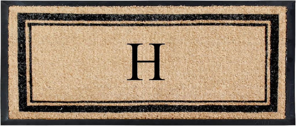 A1 Home Collections Natural Coir & Rubber Hand-Flocked Monogrammed Doormat - Heavy Duty Anti-Shedding Front Door Mat, Thick & Durable Entrance Mat - H, 30' x 60'