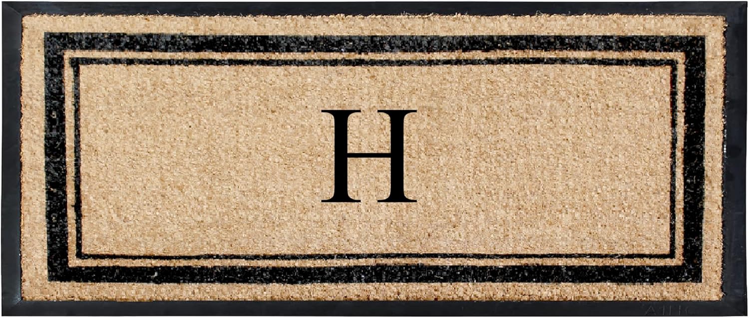 A1 Home Collections Natural Coir & Rubber Hand-Flocked Monogrammed Doormat - Heavy Duty Anti-Shedding Front Door Mat, Thick & Durable Entrance Mat - H, 30' x 60'