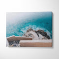 Throttle Designs. Elegant Coastal Architecture Canvas Wall Art Turquoise Calm Staircase Over Ocean Rocks-30? x 20? (Horizontal) / 1.5' - Bedroom, Living Room, Office Decor - Ready to Hang