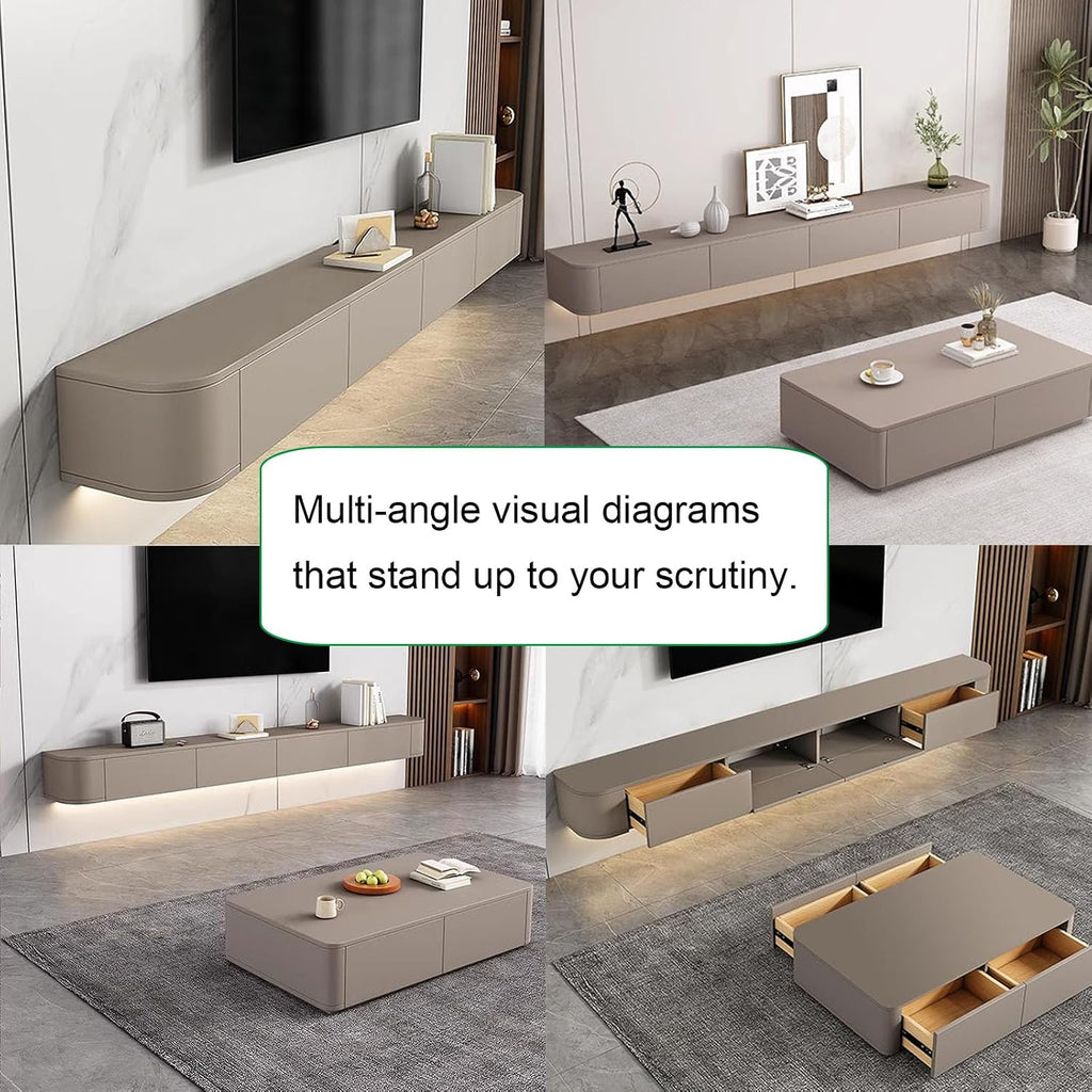 Floating TV Stand Large Floating TV Shelves Wall Mounted Multi Storage Compartment TV Media Console Floating TV Cabinet Bench Under TV Large Storage TV Lowboard (Khaki, 47.2 * 7.9 * 9.4 in)