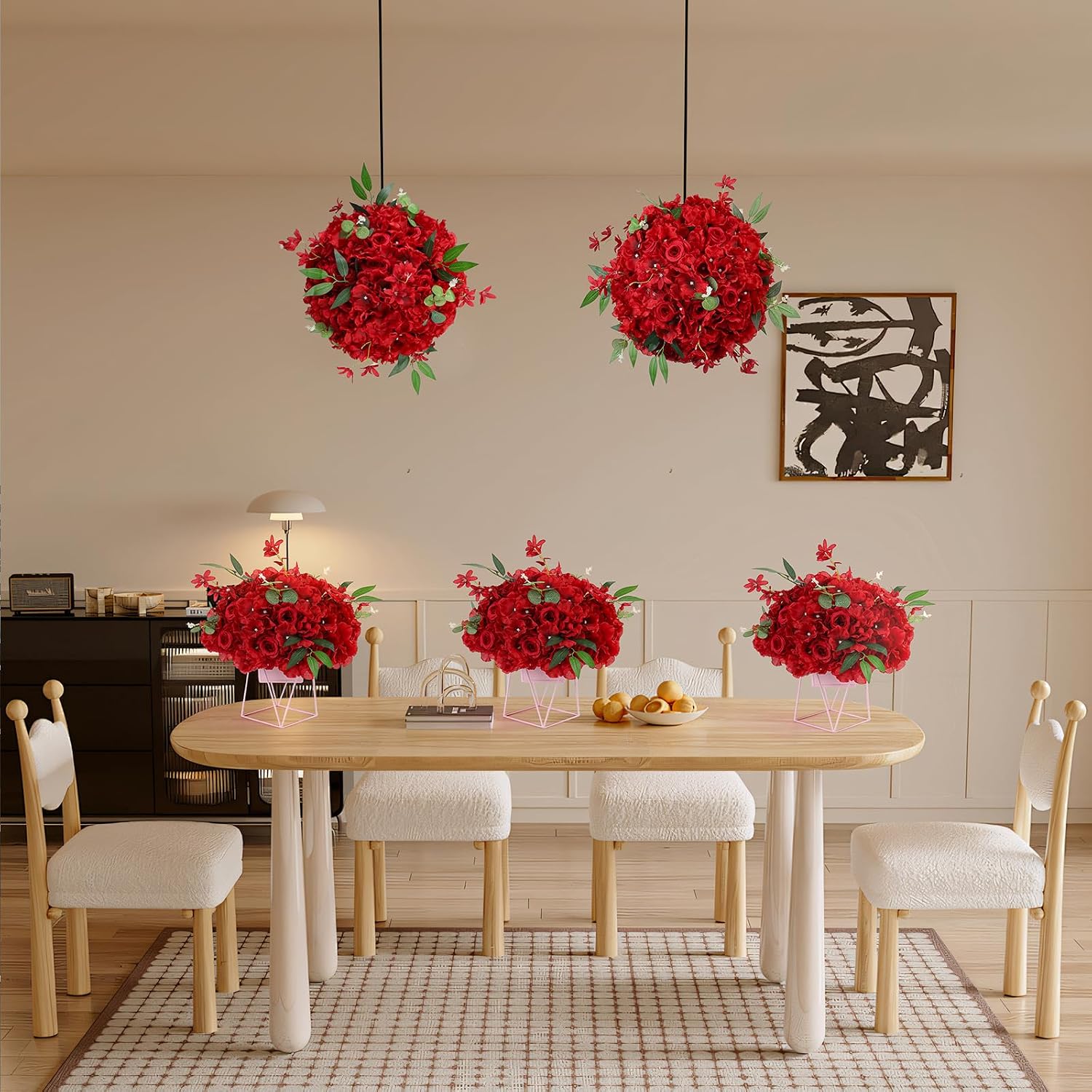 6pcs Wedding centerpieces for Tables 15.8' Red Artificial Flowers Rose Ball Arrangements Silk Flower Balls Floral for Wedding Christmas Party Table Home Decor (6, Red, 15.8'' Diam)