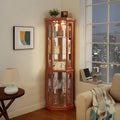 KEIKI 70' Corner Glass Display Cabinet with Adjustable Shelves, for Collectibles, Storage Curio Cabinet with Side-Hung Pane Doors, 5-Tier Showcase Display Case, Easy Assembly, for Living Room, Oak