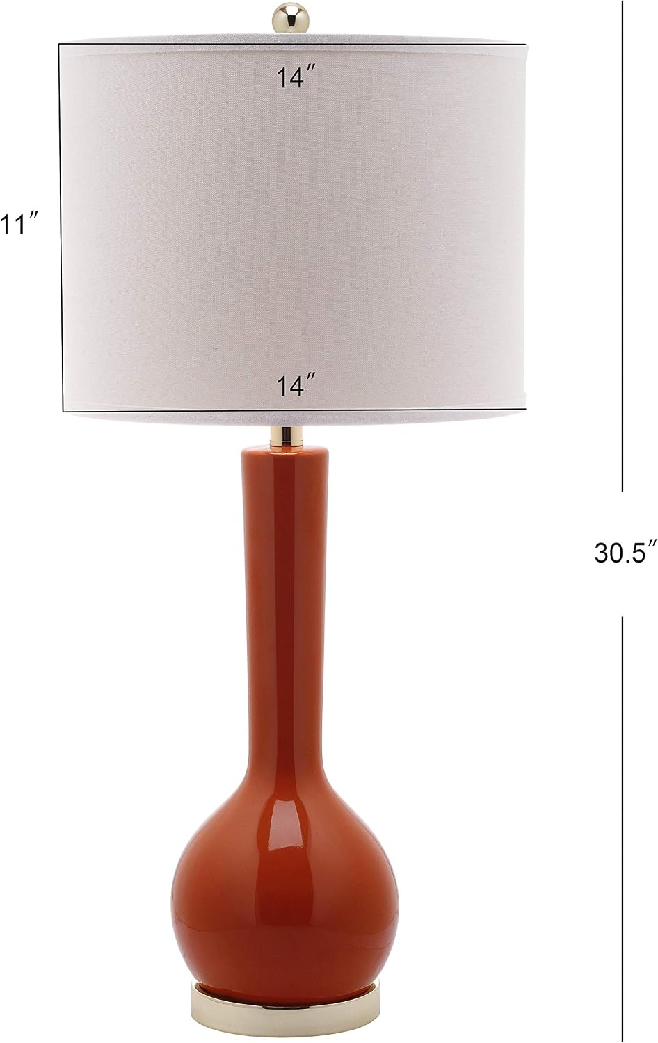 SAFAVIEH Lighting Collection Mae Long Neck Modern Contemporary Blood Orange Ceramic 31-inch Bedroom Living Room Home Office Desk Nightstand Table Lamp Set of 2 (LED Bulbs Included)