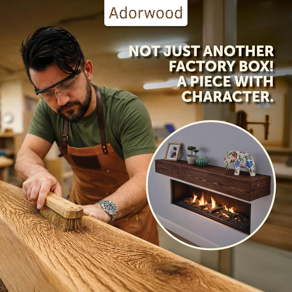 Handmade Fireplace Mantel Shelf 48', Extra Wide Rustic Wood Mantles for Over Fireplace, Wall Mounted Floating Mantel Shelves for Living Room Decor (Light Walnut, 48Lx6Hx8D)