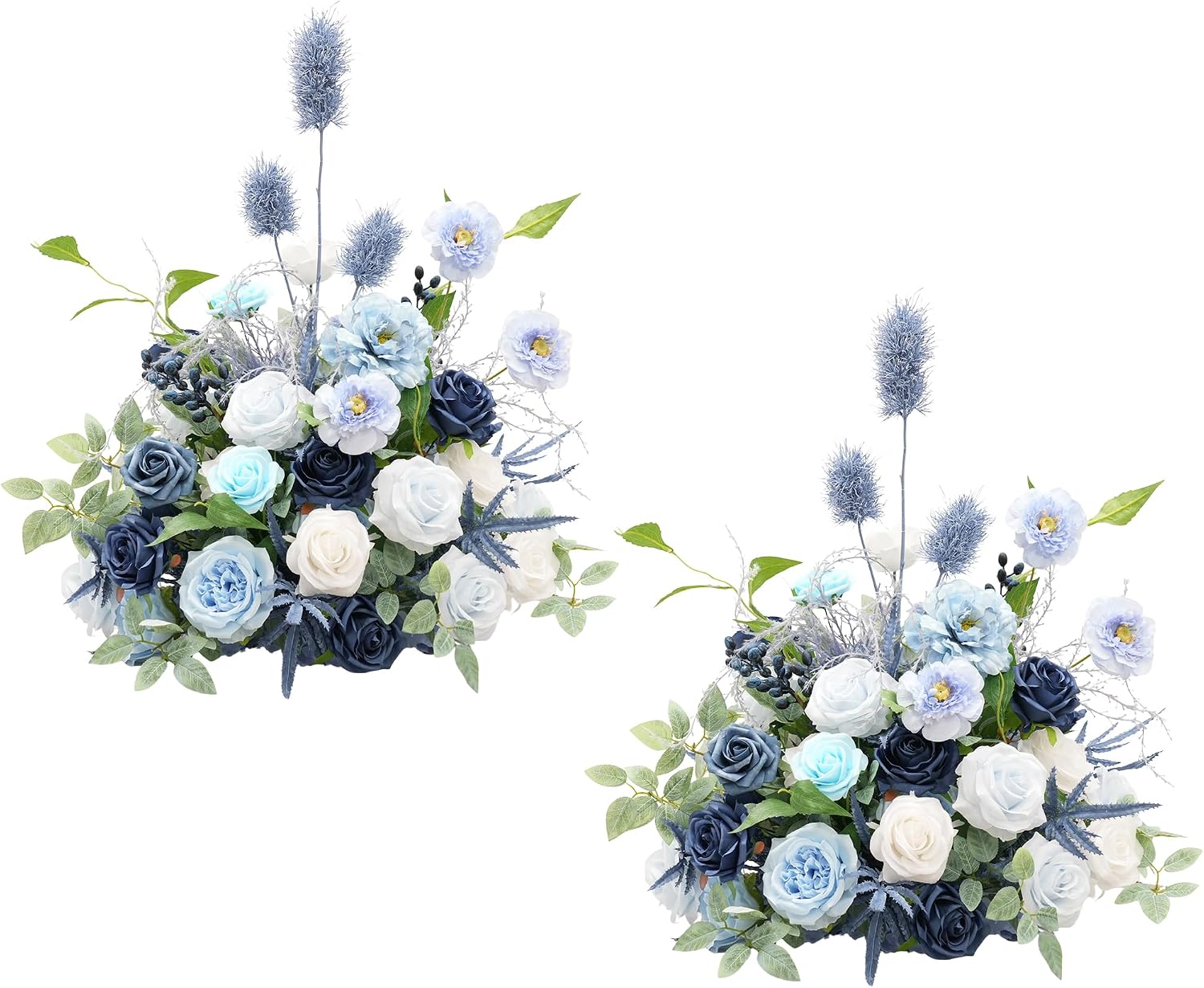2pcs Free Standing Flowers Ball Bouquet Artificial Rose Floral Arrangements for Wedding Centerpieces Tables Aisle (Blue)