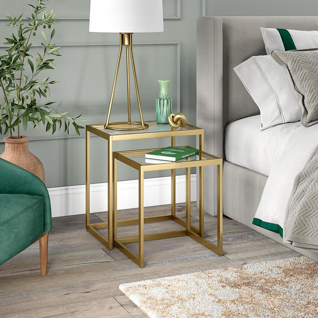 Henn&Hart Rectangular Nested Side Table in Brass, Table for Living Room, Bedroom