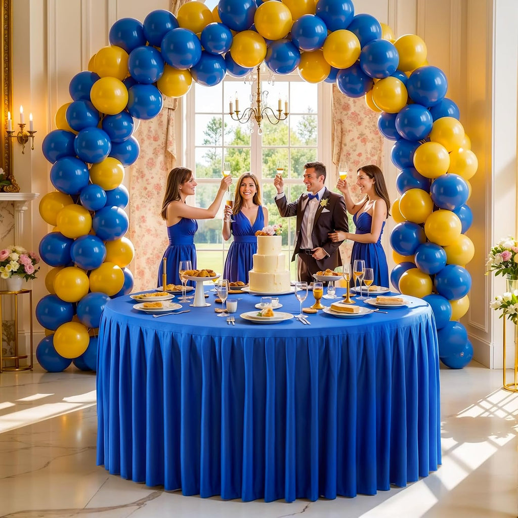 8 Pack Royal Blue Round Tablecloth 60 inch Stretch Spandex Fitted Table Cloth 5FT Round Banquet Tablecloths Wrinkle Free Table Cover Stitch Circle Tablecloth with Ruffle Skirt for Party Wedding