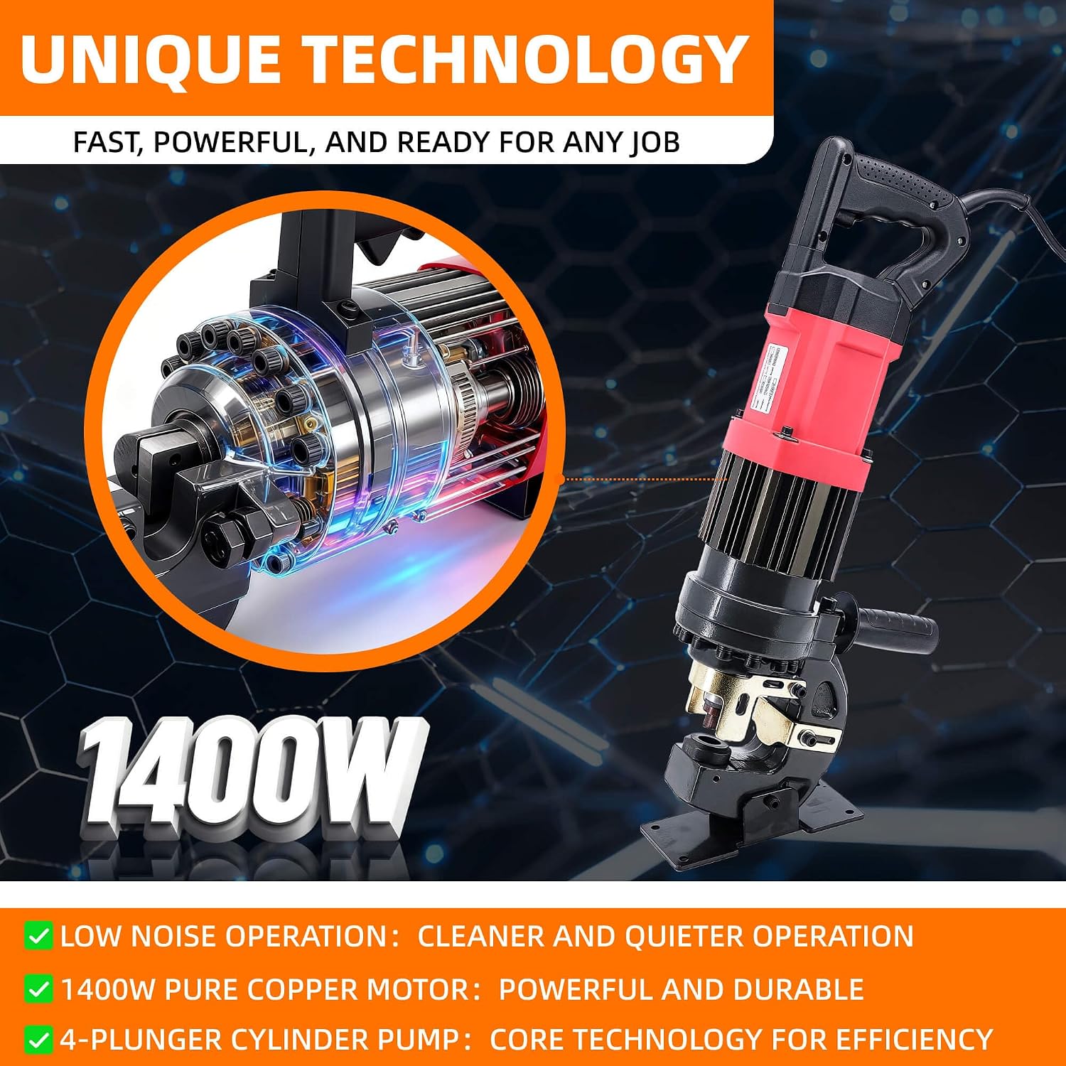 1400W Electric Hydraulic Hole Puncher, 22T Heavy Duty Metal Punching Machine Steel Hole Puncher MHP-20 with 5 Dies Φ1/4' 3/8' 1/2' 11/16' 13/16'- 110V Portable Hydraulic Hole Punch for Steel