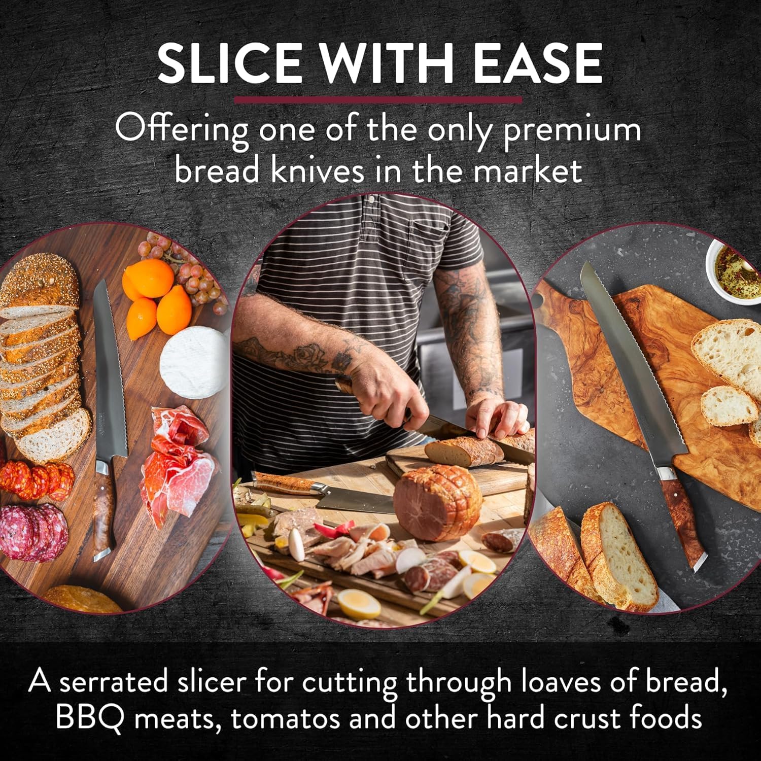 STEELPORT Bread Knife Set (3 Pcs.) – 10' Carbon Steel Serrated Bread Knife with Wooden Sheath & Stainless Steel Bench Scraper | Sourdough Tools for Professional Kitchen | Made in USA