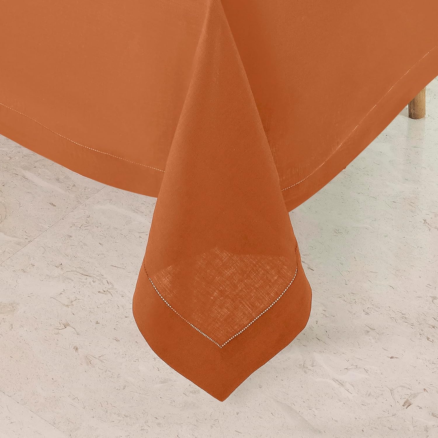 Signature Linen™ by D'Moksha Rust Tablecloth, Rectangle Tablecloth 60 x 102 Inch, 100% Pure Linen, Hemstitch, Machine Washable Table Cloth for Dining- Summer