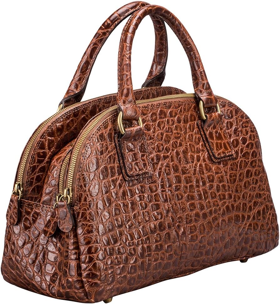 Maxwell Scott - Womens Luxury Leather Triple Zip Bowling Bag Purse with Shoulder Strap - The LilianaS Croco