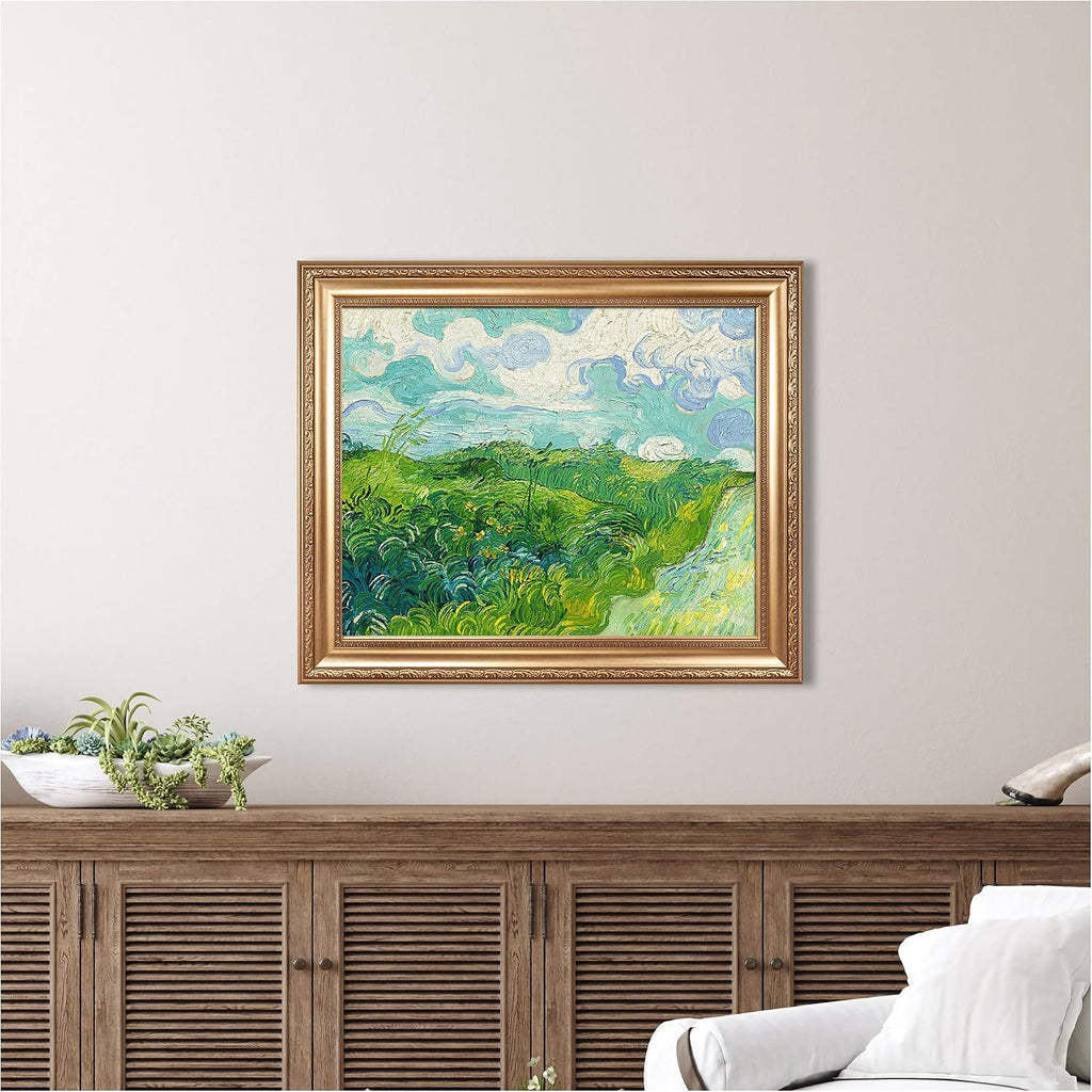 Green Wheat Fields, Auvers by Vincent Van Gogh Framed Size:30x36 inches,Image Size:24x30 inches,Golden Frame The World Classic Art Reproductions,Wall Art for Home Decor