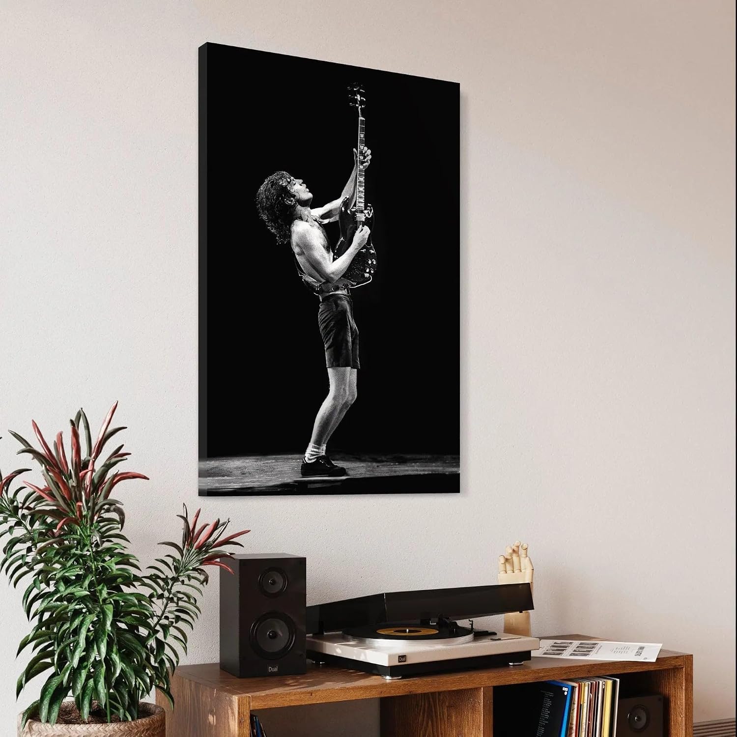 Canvastoria Angus Young AC/DC Canvas Wall Art | Classic Rock & Heavy Metal Guitarist Poster Print | Music Lover's Wall Decor for Rock Fans, Bars & Studios