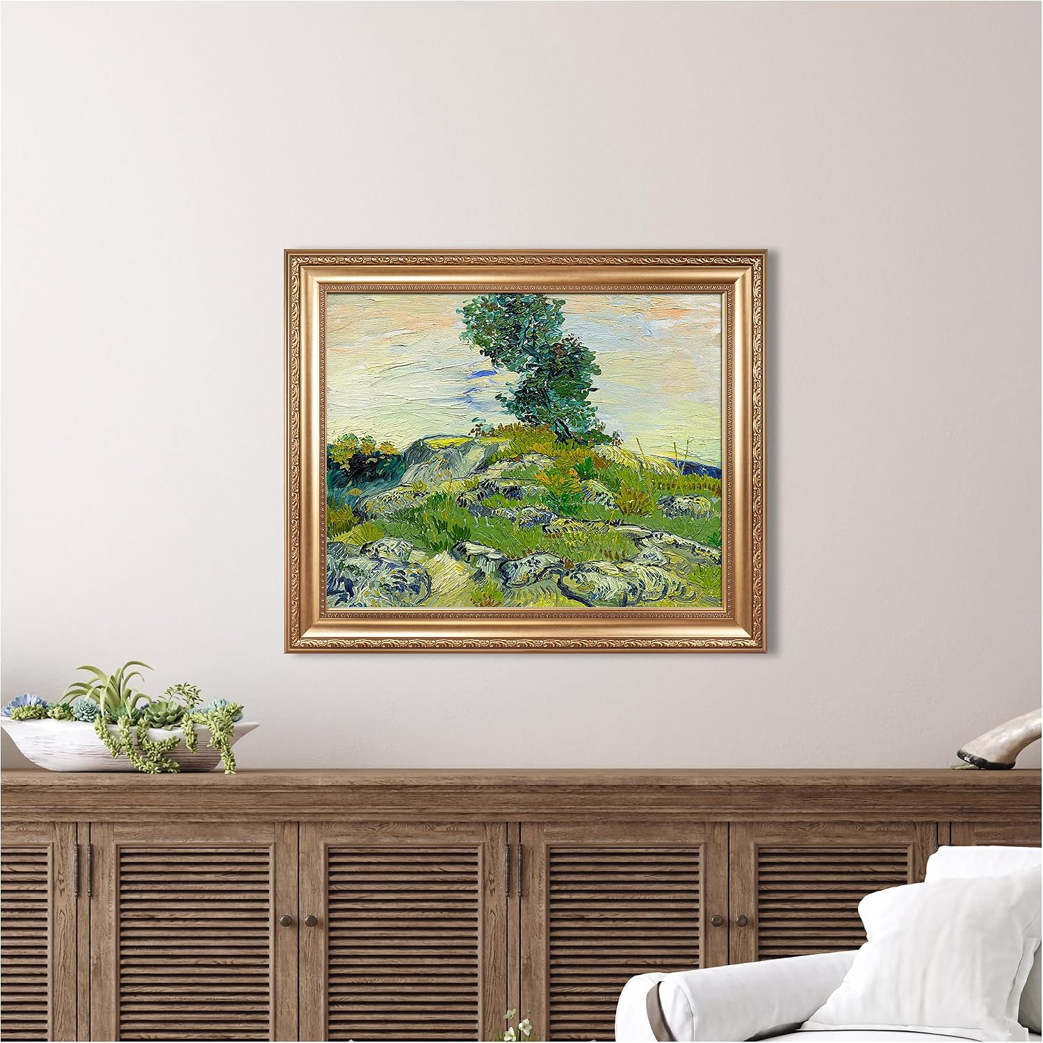 The Rocks by Vincent Van Gogh Framed Size:30x36 inches,Image Size:24x30 inches,Golden Frame The World Classic Art Reproductions,Wall Art for Home Decor