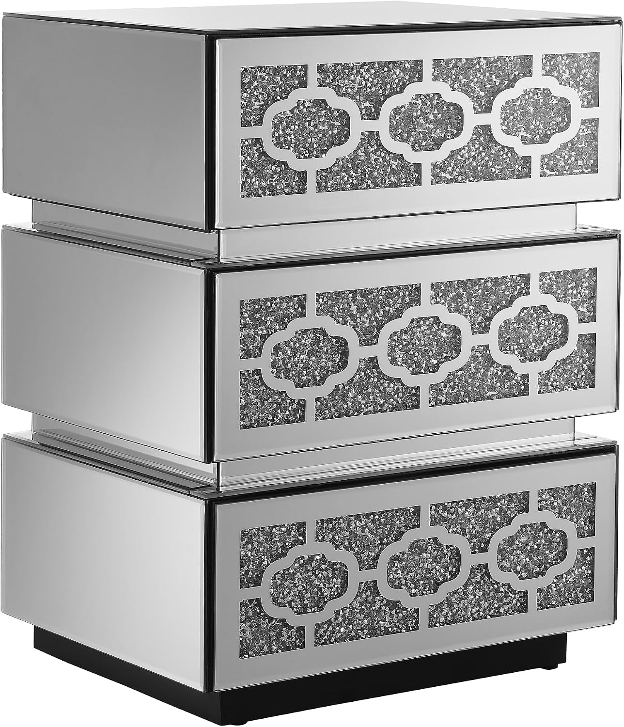 Mirrored Bedside Nightstand, Modern Side Table with 3 Drawers, Silver Accent End Table with Crushed Diamonds for Bedroom, Dorm and Living Room