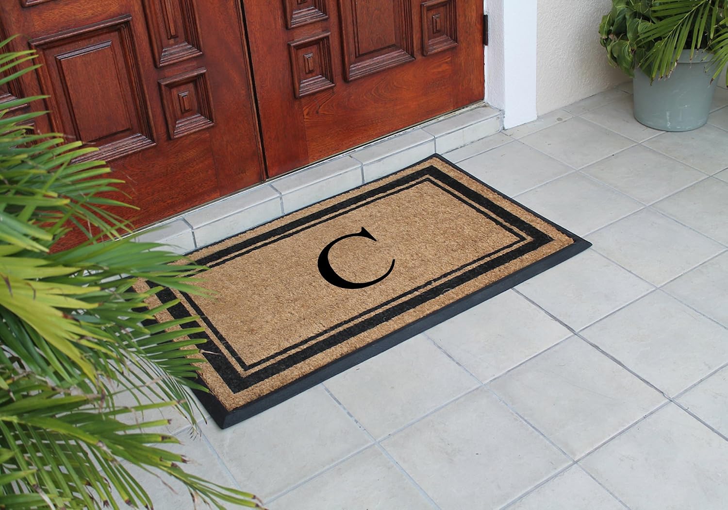 A1 Home Collections Natural Coir & Rubber Hand-Flocked Monogrammed Doormat - Heavy Duty Anti-Shedding Front Door Mat, Thick & Durable Entrance Mat - C, 30' x 48'