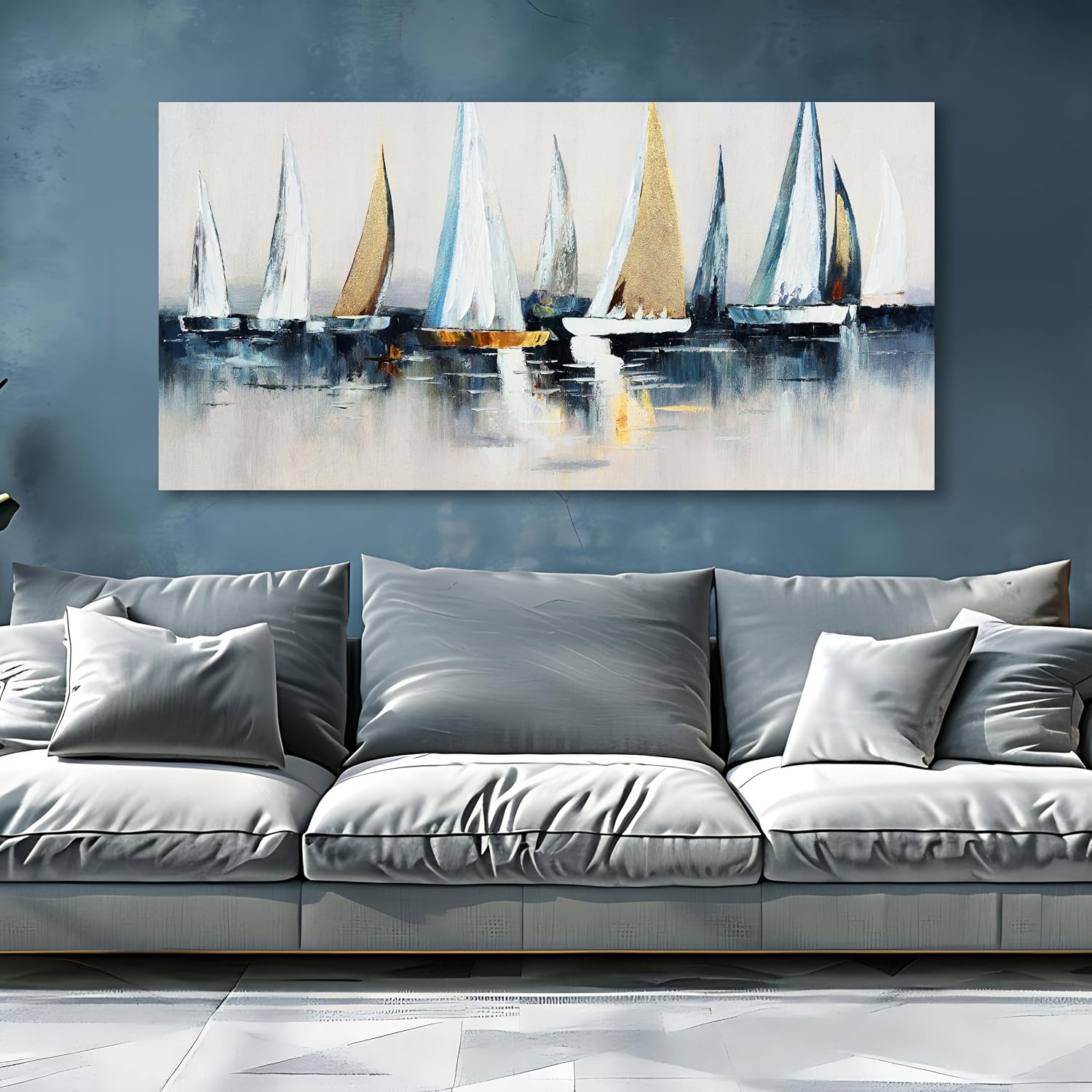 VHMING Wall Decorations Abstract Art Wall Decor Sailing Boat Wall Painting Artwork for Walls for Bedroom Living Room Decoration Home Kitchen Office 29' X 58'