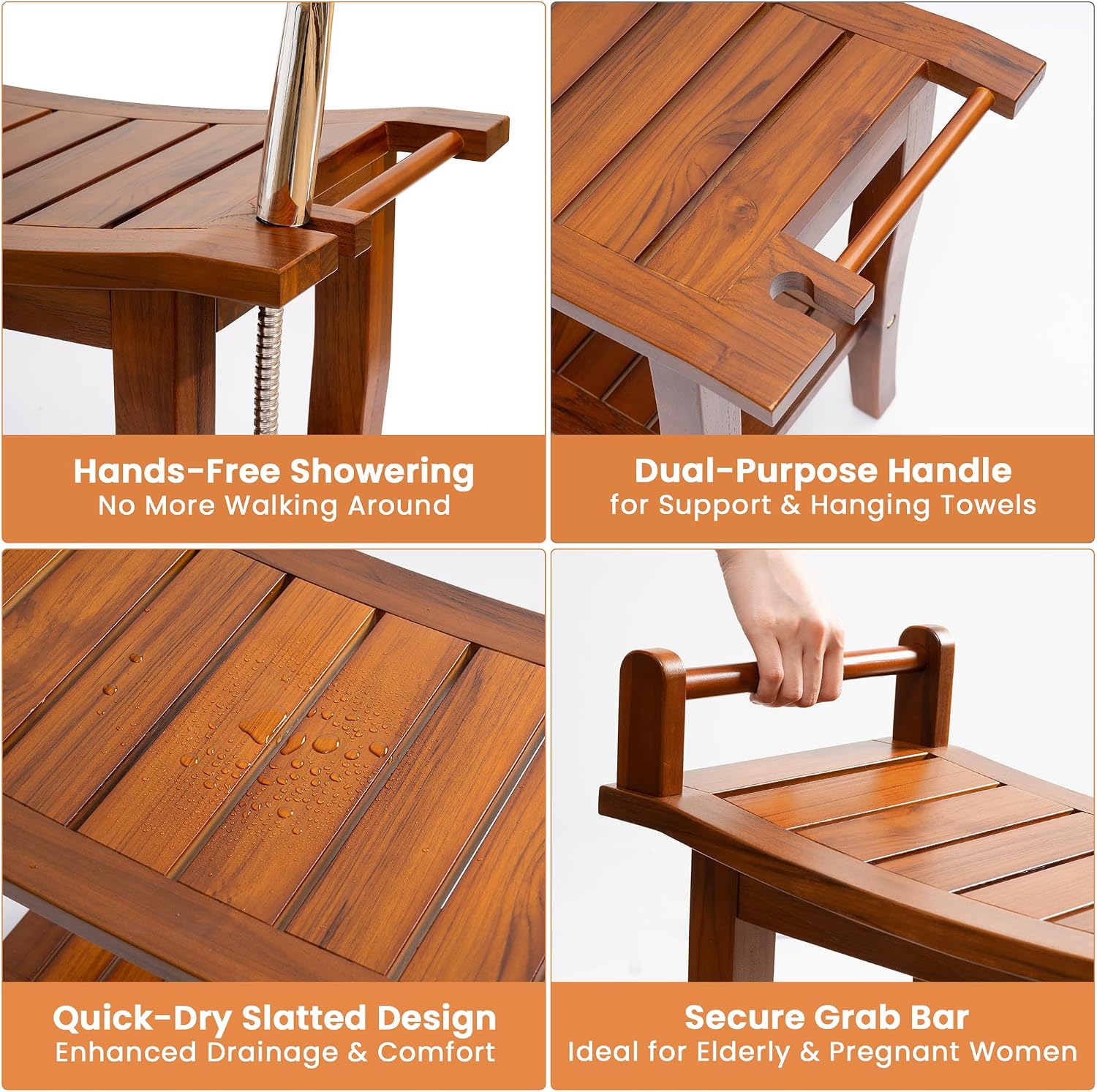Axeman Premium Teak Shower Bench with Shelf – 24' 2-Tier Waterproof Shower Stool for Bathroom, Elderly & Shaving | Heavy-Duty 350lbs Capacity, Indoor & Outdoor Use