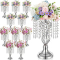 Didaey 16 Pcs Wedding Centerpieces for Tables, Gold Silver Vase Centerpiece with Chandelier Crystal Metal Flower Stand, Tall Flower Vases for Wedding Party Home Decoration(Silver,12.6')
