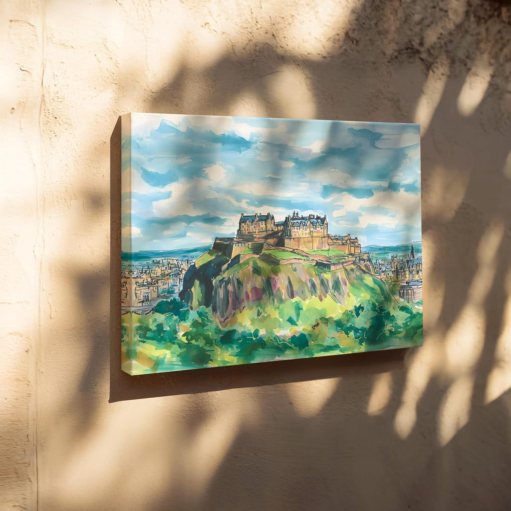 Scotland Edinburgh Castle Canvas Print Edinburgh Skyline Wall Art, Historic Scottish Landmark Landscape Décor UK Travel Gift Ready to Hang(12x16inches)