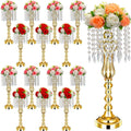 Didaey 16 Pcs Wedding Centerpieces for Tables, Gold Silver Vase Centerpiece with Chandelier Crystal Metal Flower Stand, Tall Flower Vases for Wedding Party Home Decoration(Gold,21.3')