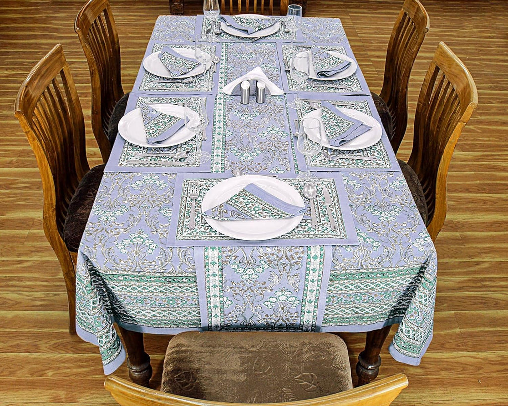 72x190 Inches Rectangle Hand Block Printed Cotton Tablecloth, Lavender Green Floral Table Cloths Washable, Indian Table Linen for Christmas Thanksgiving Gifts Home Decor Dining Outdoor
