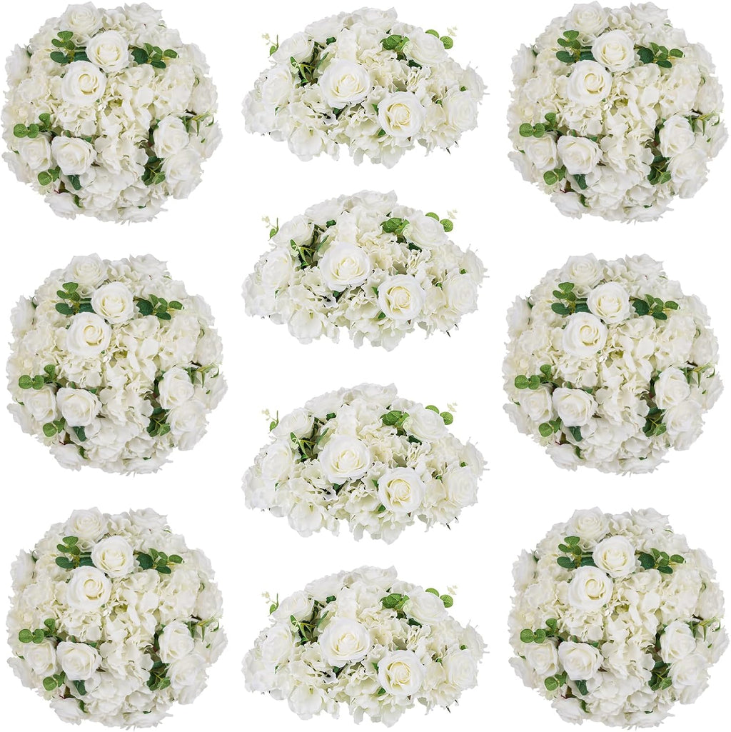 White Flowers Balls for Centerpieces: 10 PCS 14.2' Diam Flower Centerpieces for Tables in Wedding Reception Decorations Arrangement for Party Celebration Planners