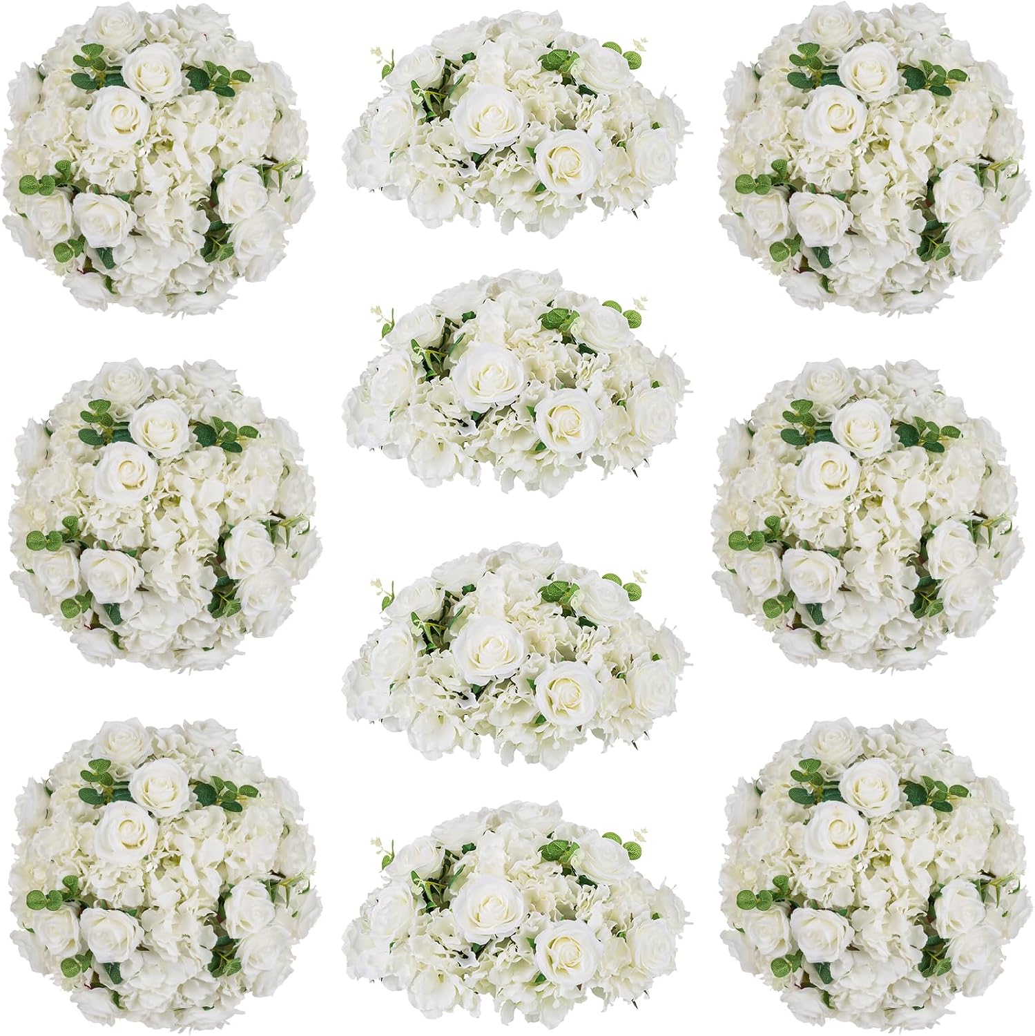 White Flowers Balls for Centerpieces: 10 PCS 14.2' Diam Flower Centerpieces for Tables in Wedding Reception Decorations Arrangement for Party Celebration Planners