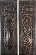 Push and Pull Victorian Door Set with Embossed Brass Design - The Gatsby (Bronze)