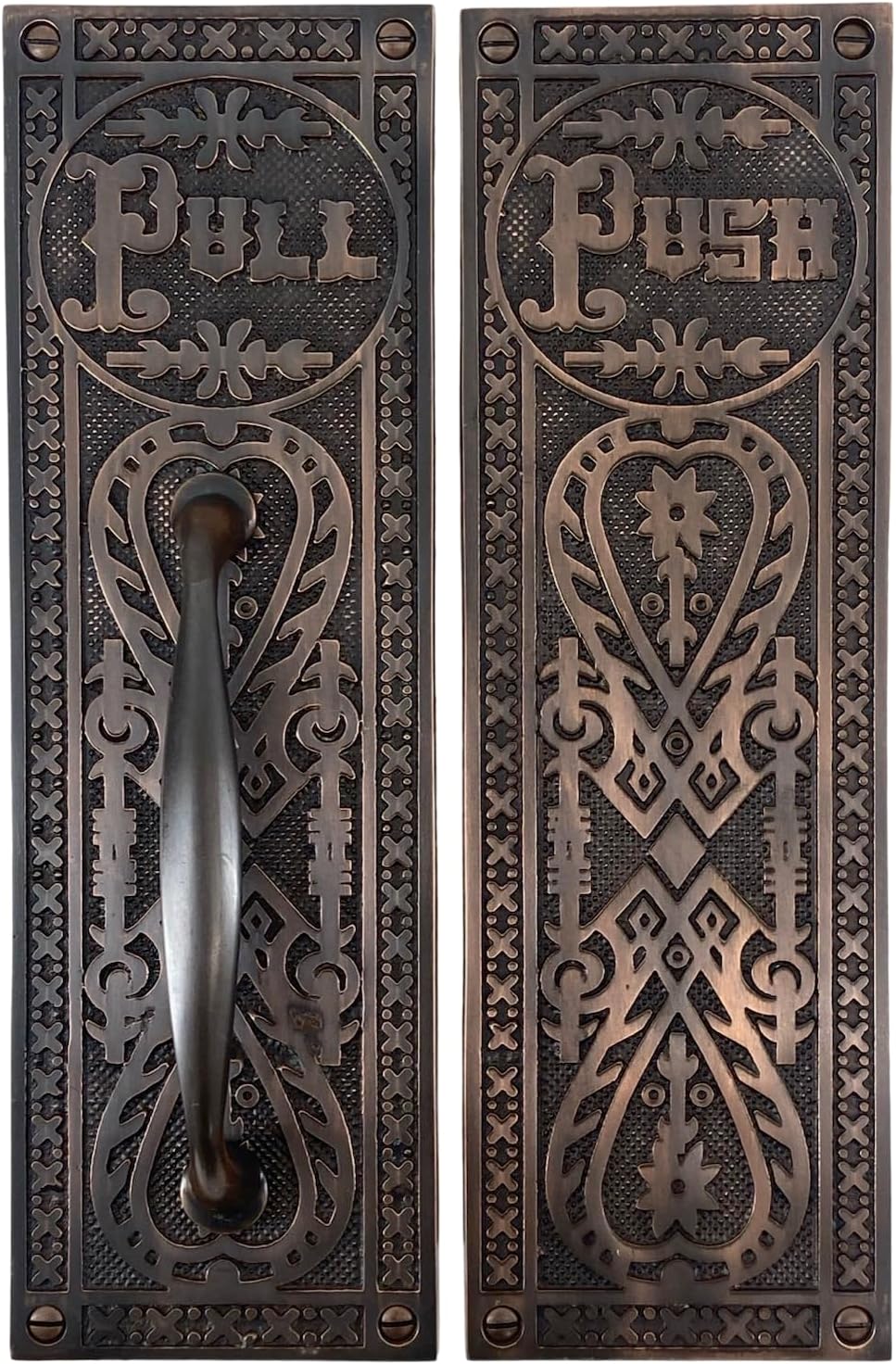 Push and Pull Victorian Door Set with Embossed Brass Design - The Gatsby (Bronze)