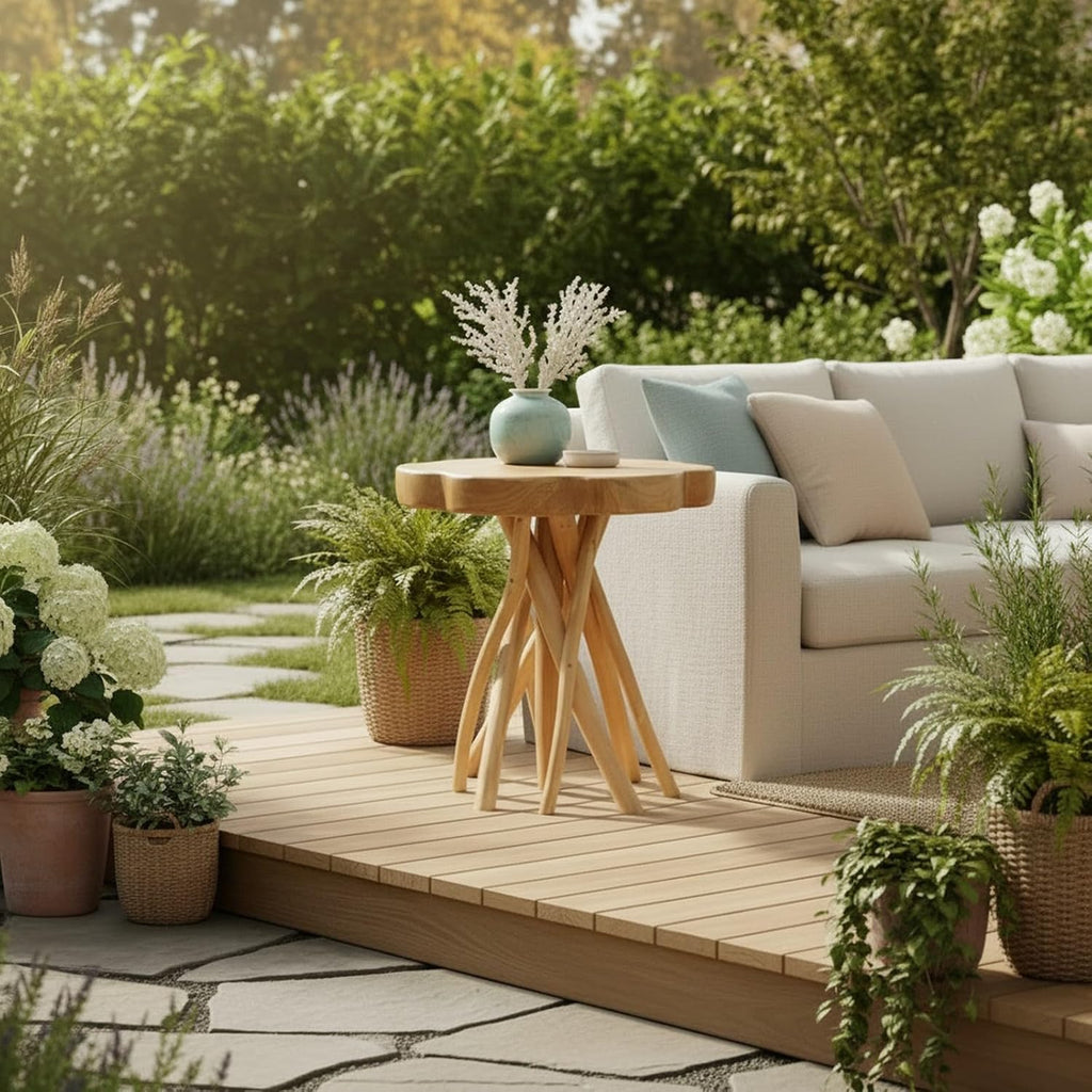 WELLAND Solid Teak Live Edge End Table, 18' L x 18' W x 20' H Unique Side Table, Small Accent Table, Plant Stand for Living Room, Bedroom, Home Office