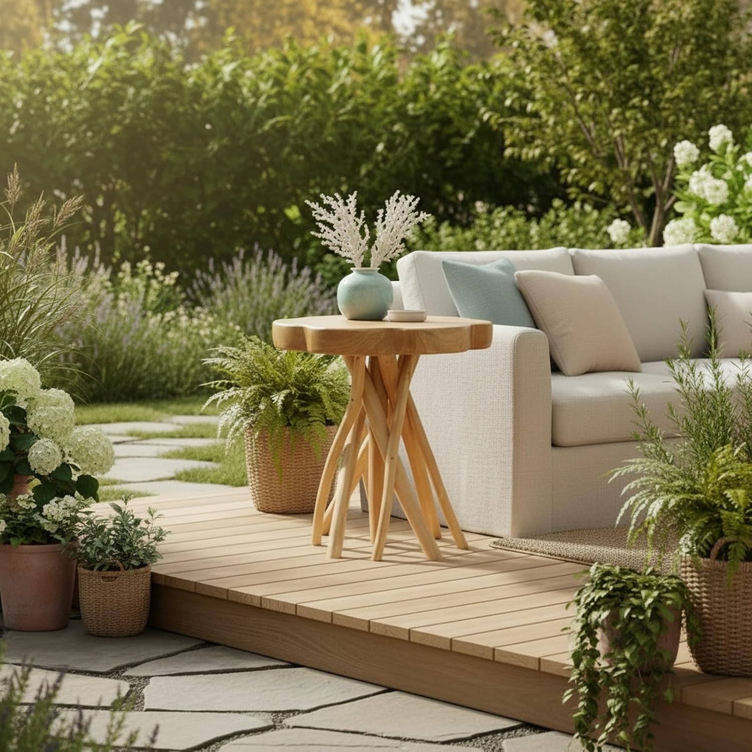 WELLAND Solid Teak Live Edge End Table, 18' L x 18' W x 20' H Unique Side Table, Small Accent Table, Plant Stand for Living Room, Bedroom, Home Office