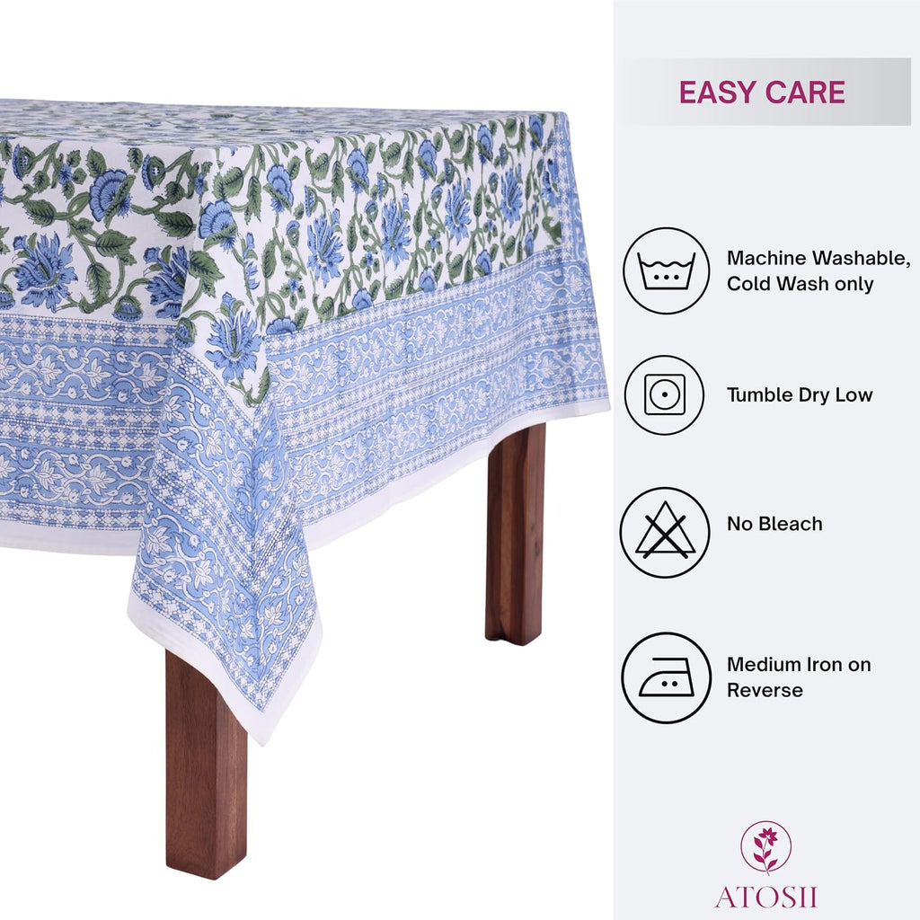 ATOSII Taj 100% Cotton Fall Tablecloth, Handblock Print Rectangle Table Cover for Kitchen Dining Linen I Parties, Thanksgiving, Christmas, Wedding, Table Cloth I 72 X 140 Inches I 12 Seater