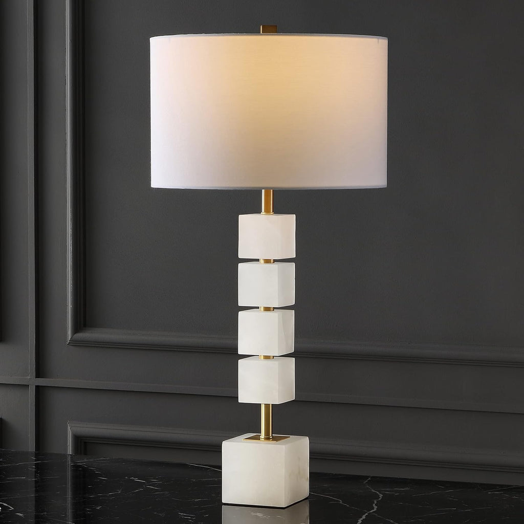 SAFAVIEH Couture Lighting Collection Johnny Alabaster/Gold 30-inch Bedroom Living Room Home Office Desk Nightstand Table Lamp (LED Bulb Included)
