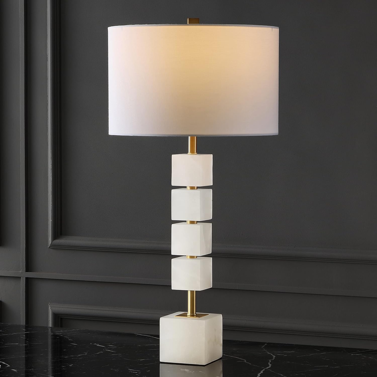SAFAVIEH Couture Lighting Collection Johnny Alabaster/Gold 30-inch Bedroom Living Room Home Office Desk Nightstand Table Lamp (LED Bulb Included)