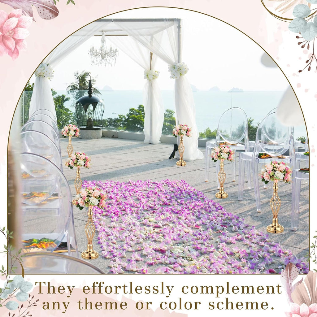 Rtteri 20 Pcs Large Wedding Centerpiece Table Decorations Tall Metal Flower Arrangement Stand Elegant Flower Vase Candle Holder for Wedding Reception Table Party Event Hotel Home Decor (Gold,Small)