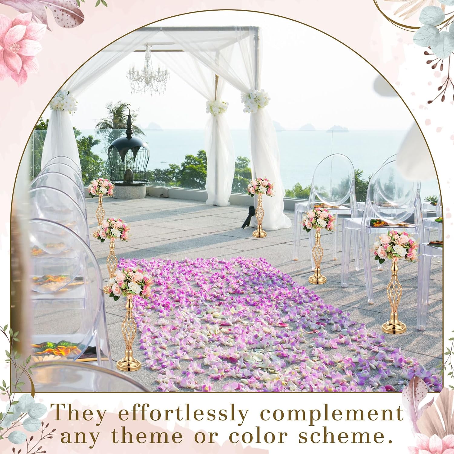 Rtteri 20 Pcs Large Wedding Centerpiece Table Decorations Tall Metal Flower Arrangement Stand Elegant Flower Vase Candle Holder for Wedding Reception Table Party Event Hotel Home Decor (Gold,Small)