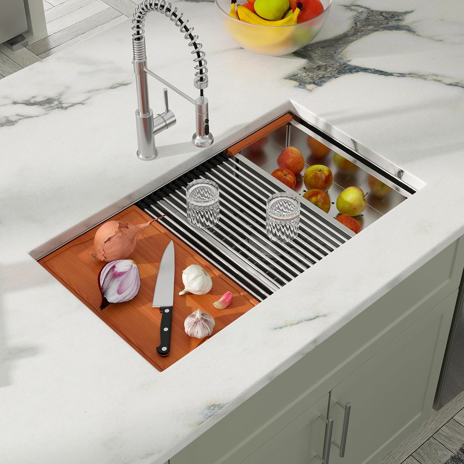 Dcolora 33 In. Double Bowl Kitchen Sink Undermount Sink Workstation Stainless Steel 50/50 Split Low Divided 16 Gauge Under Counter Basin, 33'x19'x10',DC-U-1111