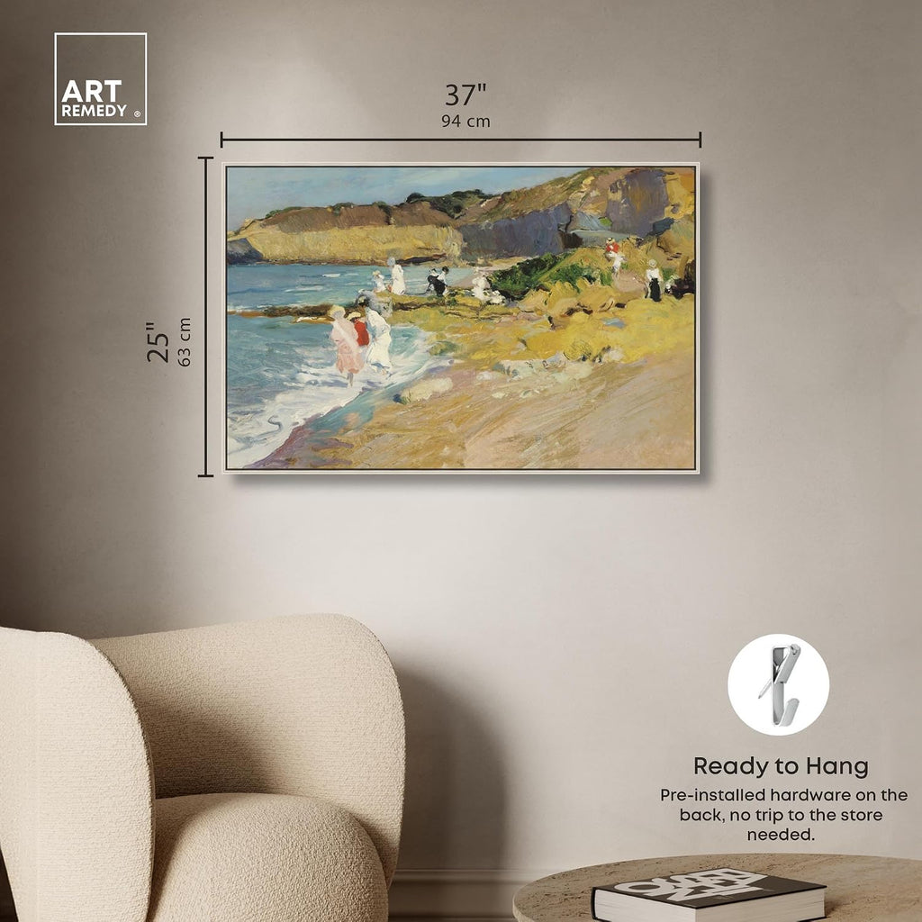 Art Remedy Classic Landscape Canvas, 36' x 24', Silver Frame, Rocks at the Lighthouse