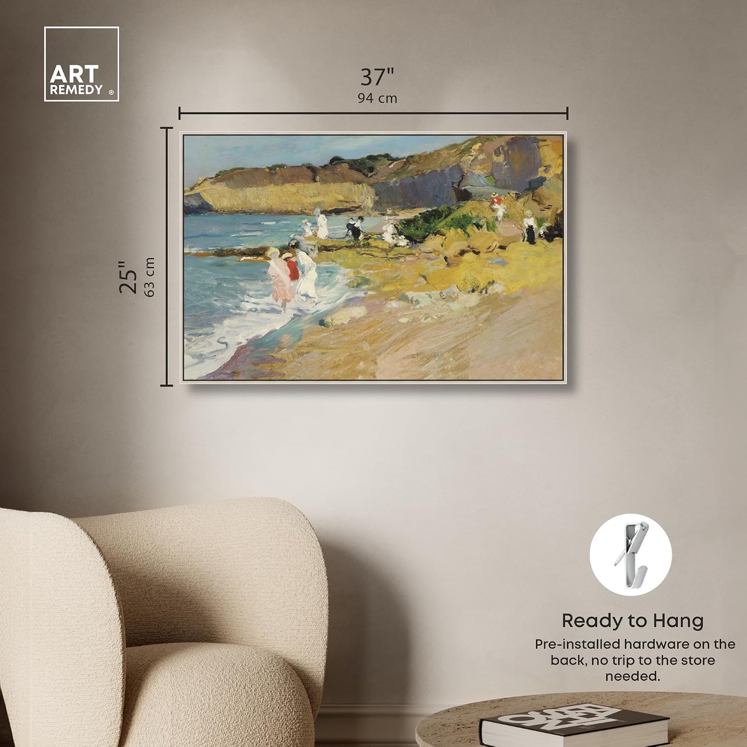 Art Remedy Classic Landscape Canvas, 36' x 24', Silver Frame, Rocks at the Lighthouse