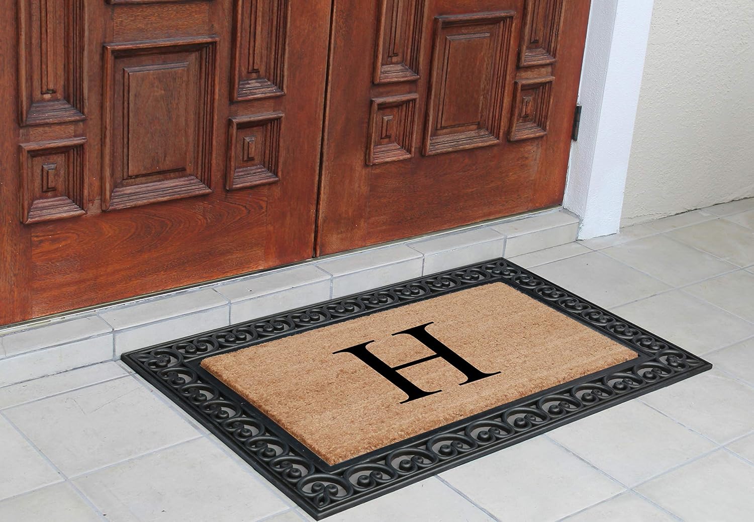 A1HC Natural Coir Monogrammed Door Mat For Front Door, 30'x48', Anti-Shed Treated Durable Doormat for Outdoor Entrance, Heavy Duty, Low Profile, Easy to Clean, Long Lasting Front Porch Entry Rug