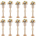 Crystal Wedding Centerpiece Vases for Tables - Set of 10 Metal Gold Vases, 24in Tall Versatile Flower Holders, Elegant Flower Stands for Centerpieces Wedding Party Reception Christmas Home Decor